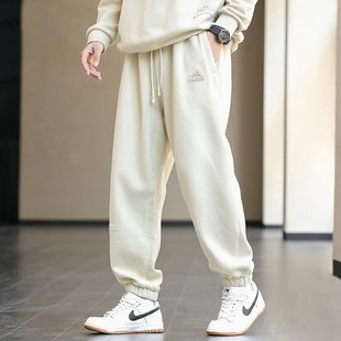 阿迪达斯白色运动裤男春季新款针织束脚裤篮球美式宽松卫裤男裤子