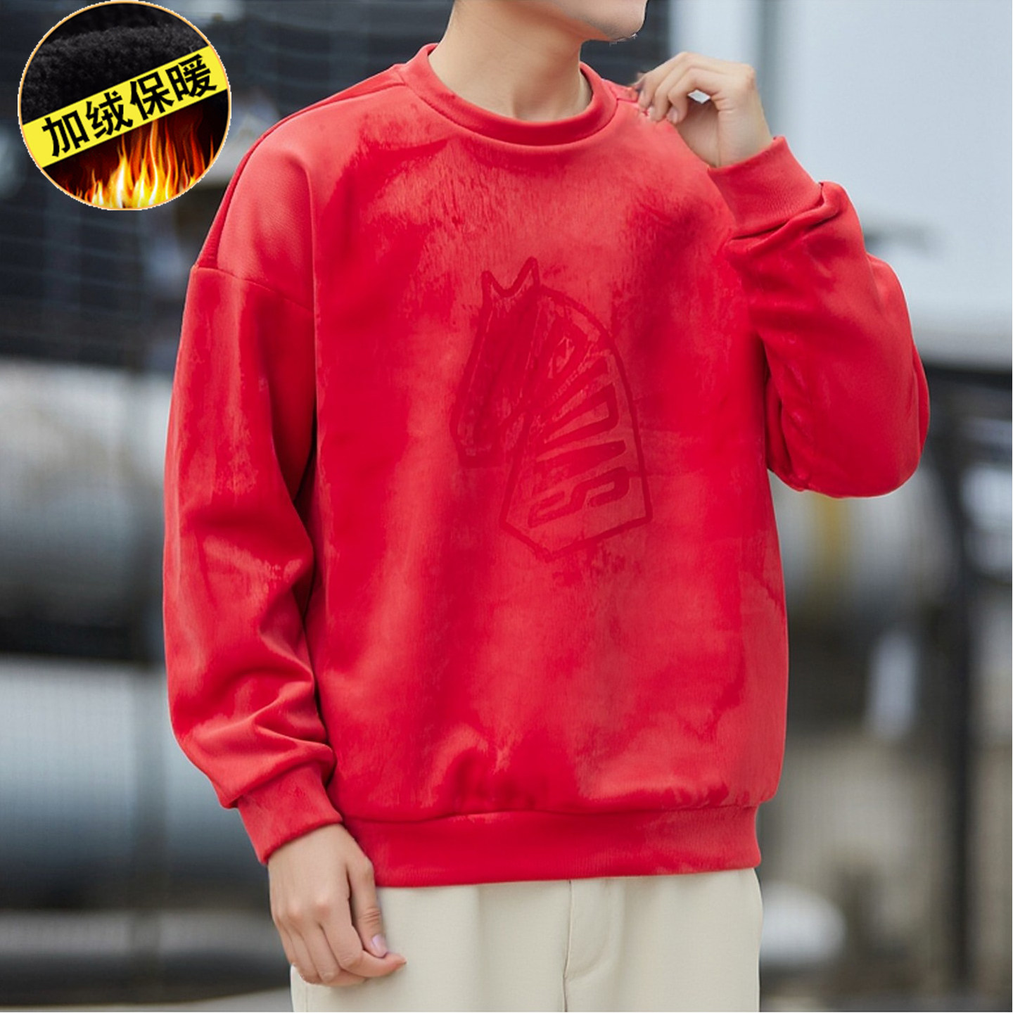 阿迪达斯天鹅绒卫衣男冬季新款运动服加绒休闲运动宽松圆领卫衣