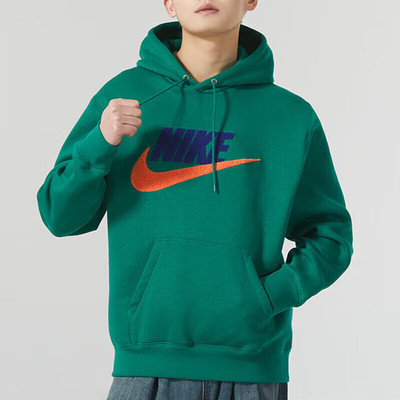 NIKE耐克宽松连帽加绒卫衣男秋款绿色休闲运动服长袖套头衫FN3105