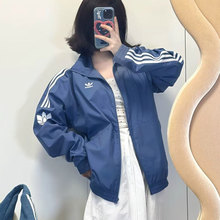 阿迪达斯三叶草外套女夏季新款梭织防风衣蓝色校园美式上衣JM2715