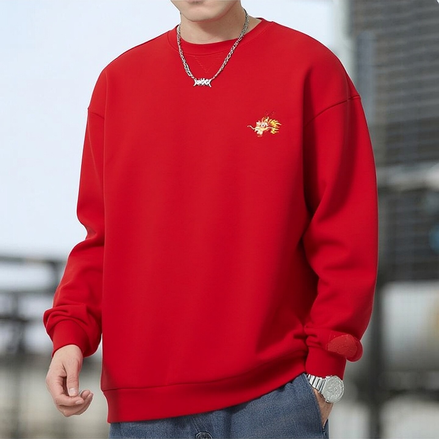 阿迪达斯红色卫衣男士秋季时尚圆领运动服健身训练外套休闲套头衫