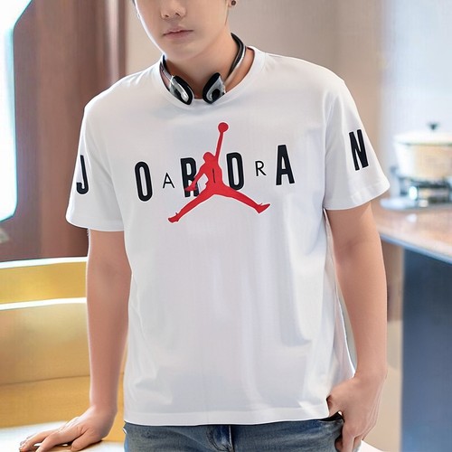 Jordan纯棉短袖男运动篮球宽松透气健身训练服白色圆领上衣DV1446
