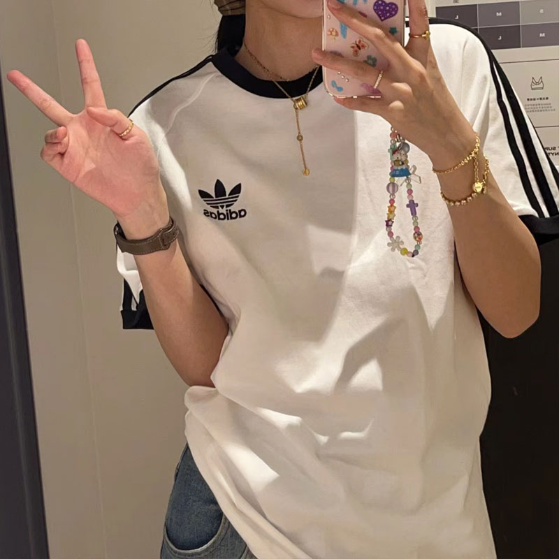 阿迪达斯三叶草白色T恤女夏新款美式宽松上衣纯棉复古短袖KB2460