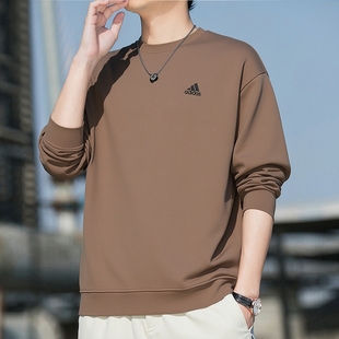 阿迪达斯棕色卫衣男秋季新款圆领宽松篮球美式打底衫男士外套上衣