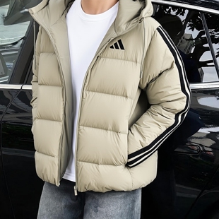 阿迪达斯连帽羽绒服男冬季新款美式绿色保暖篮球拒水防风复古外套