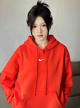 耐克官方正品红色加绒卫衣运动装
