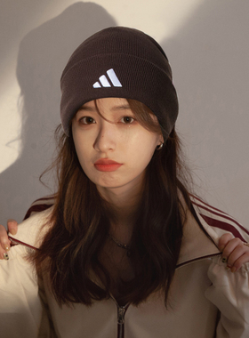 阿迪达斯棕色针织帽男女冬季新款复古美式冷帽情侣毛线帽子KB2473