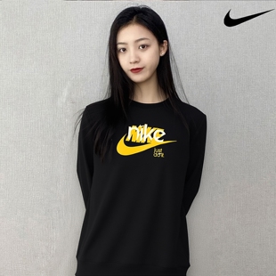 圆领卫衣Nike耐克女子针织套头衫秋季新款上衣印花运动外套休闲装