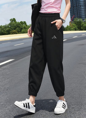 阿迪达斯运动裤女裤新款跑步健身裤子透气宽松休闲裤收口九分裤