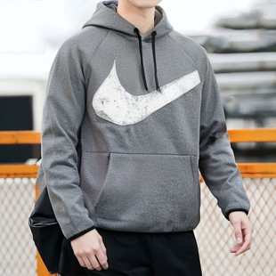 Nike耐克灰色篮球卫衣男子连帽上衣秋季新款外套透气运动装套头衫