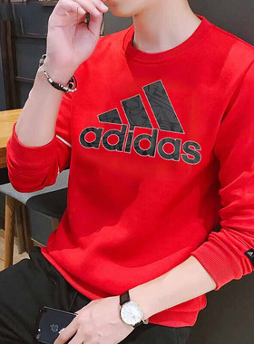 阿迪达斯新年款卫衣男2025新款运动服本命年红色外套套头衫HZ3025