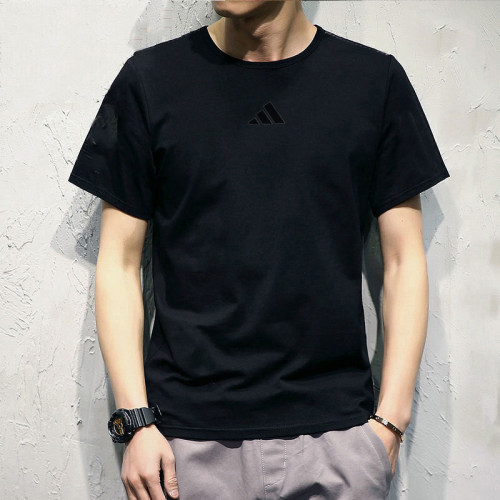 阿迪达斯短袖男夏季新款运动服宽松透气男士黑色纯棉T恤JY8565