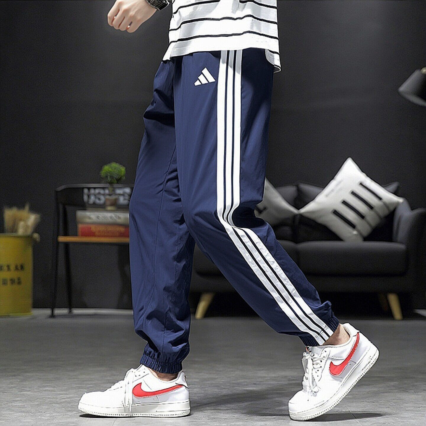 阿迪达斯梭织裤子男夏季新款透气运动裤速干束脚裤训练薄款长裤男