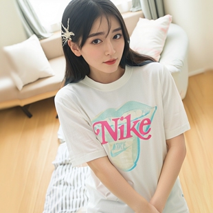 女圓領(lǐng)純棉短袖 Nike耐克春季 新款 寬松五分袖 跑步運(yùn)動T恤透氣上衣