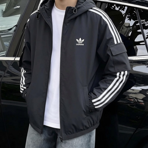 阿迪达斯三叶草外套春季新款连帽梭织防风美式篮球复古棒球服夹克