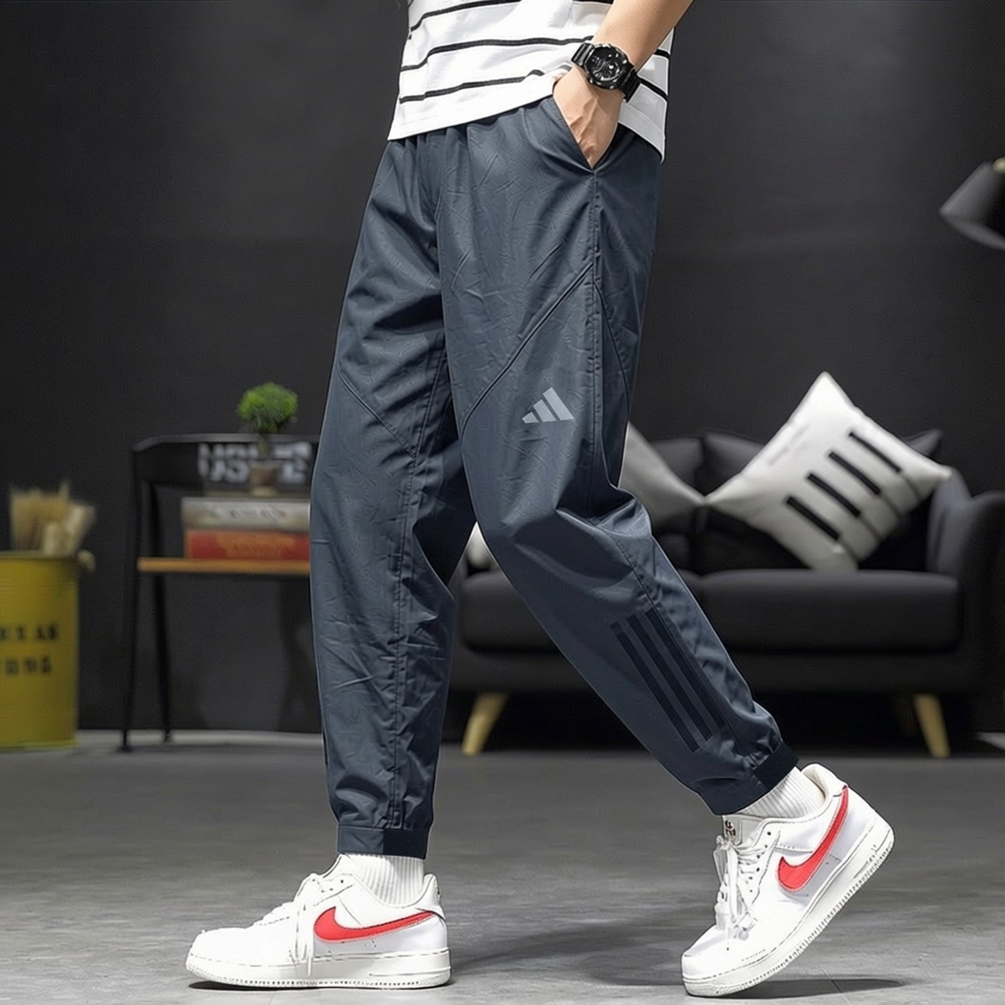 阿迪达斯梭织裤子男春季新款速干运动裤休闲薄款骑行透气冰丝长裤