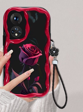 适用于荣耀50/60/70/80/90pro手机壳苹果13软壳华为p60暗红玫瑰花opporeno6硅胶vivos17防摔nova8女款小米12