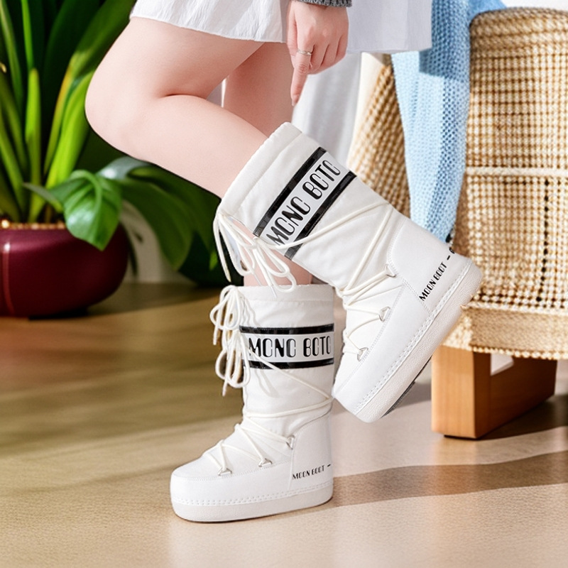 真皮太空月亮雪地靴子女2025冬新款保暖套筒棉靴防滑moon同款长靴