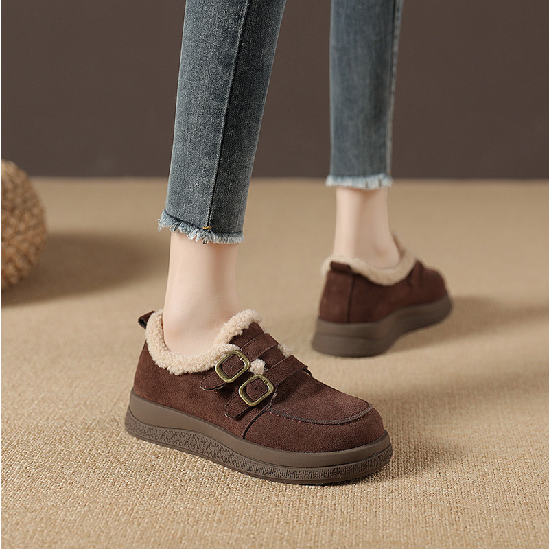 真皮韩版真皮勃肯毛毛鞋女2025秋冬款加绒保暖软底雪地靴厚底乐福