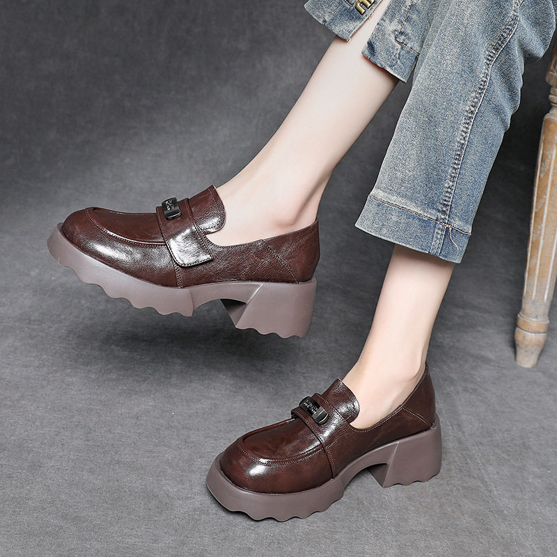 一脚蹬深口单鞋女2025年春季新款春厚底黑色气质百搭英伦风小皮鞋,女鞋,时尚休闲鞋,淘宝优惠券,粉丝福利购,淘宝优惠卷