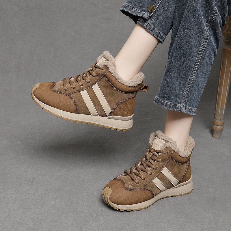 头层牛皮德训女鞋2025秋季新款加绒保暖复古系带轻便百搭高帮女鞋,女鞋,棉鞋,淘宝优惠券,粉丝福利购,淘宝优惠卷