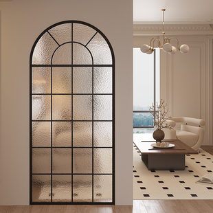 法式复古风超白水波纹铁艺假窗隔断超白玻入户玄关奶茶店窗帘店