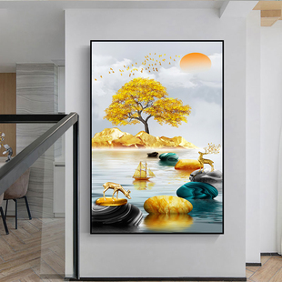 入户玄关装饰画现代简约走廊过道墙壁画北欧招财客厅竖版麋鹿挂画