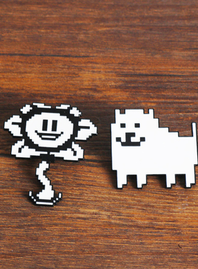 游戏UNDERTALE传说之下周边徽章像素黑白色小狗剩小花向日葵胸针