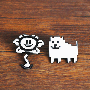 游戏UNDERTALE传说之下周边徽章像素黑白色小狗剩小花向日葵胸针