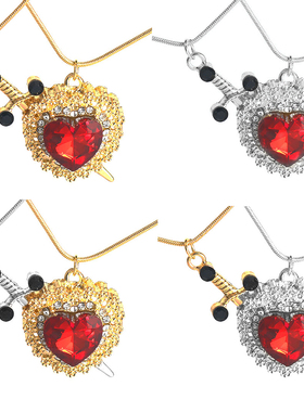 一剑穿心镶钻情侣款爱心项链一对