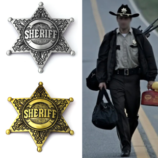 美国警长胸针治安官SHERIFF徽章六角星金属复古别针服装包包配饰