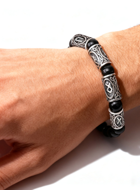 维京符文串珠弹力绳仿玛瑙手串男