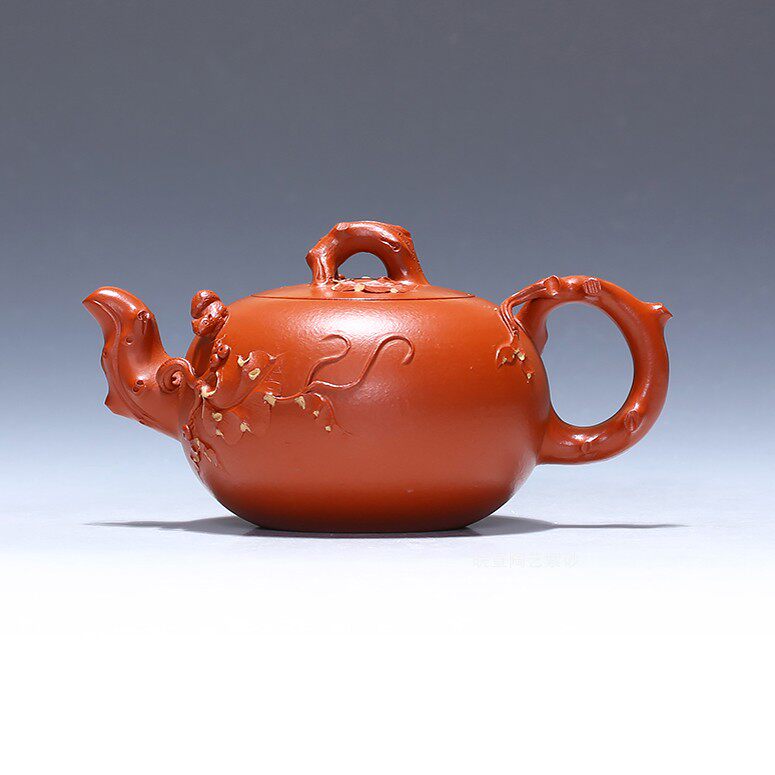宜兴紫砂茶壶全纯手工茶具正品王红娟松鼠葡萄壶原矿朱泥190cc