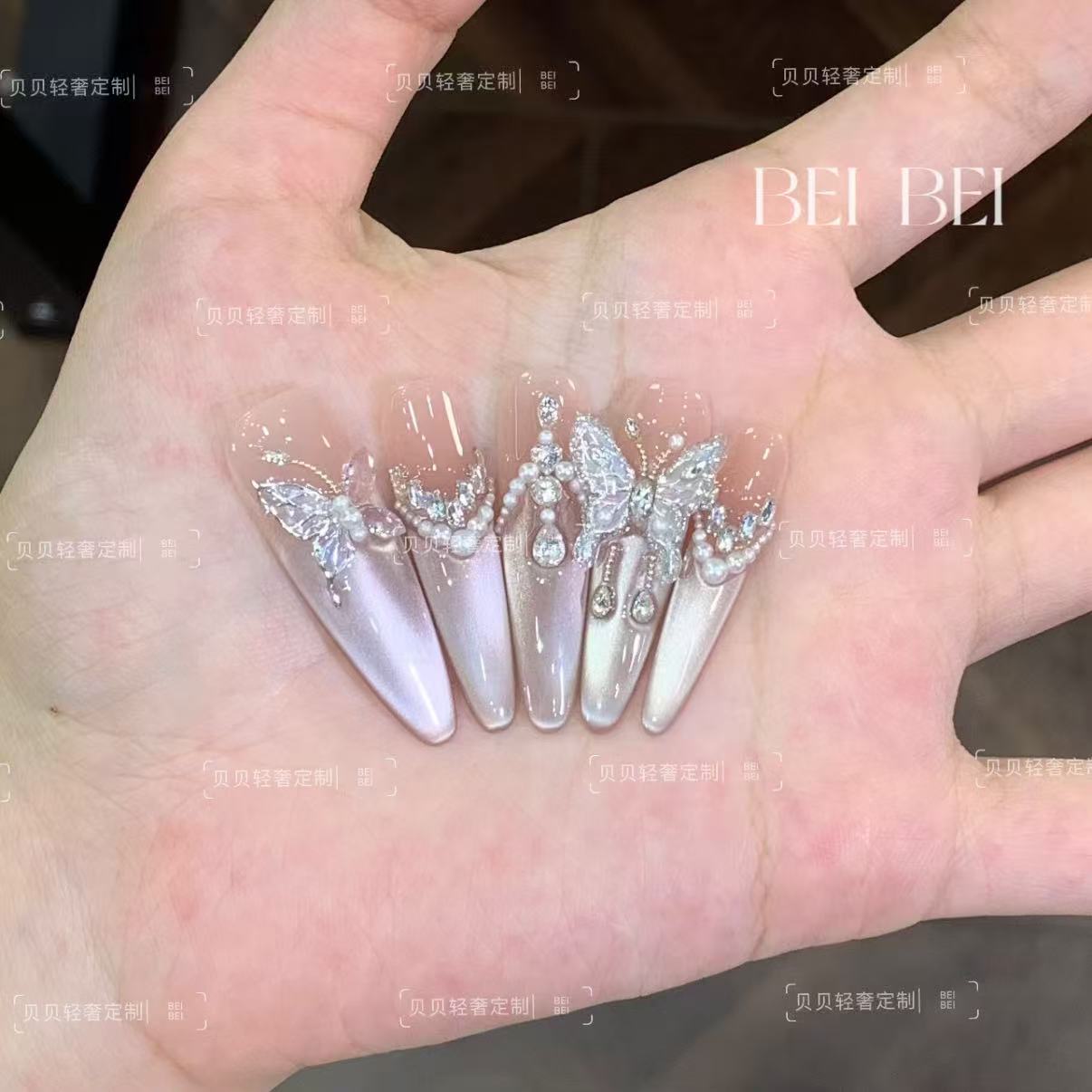 纯手工猫眼立体珍珠钻爆款穿戴甲