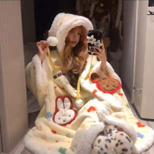 米菲兔睡袍女秋冬季加绒加厚珊瑚绒睡衣2025新款法兰绒浴袍家居服