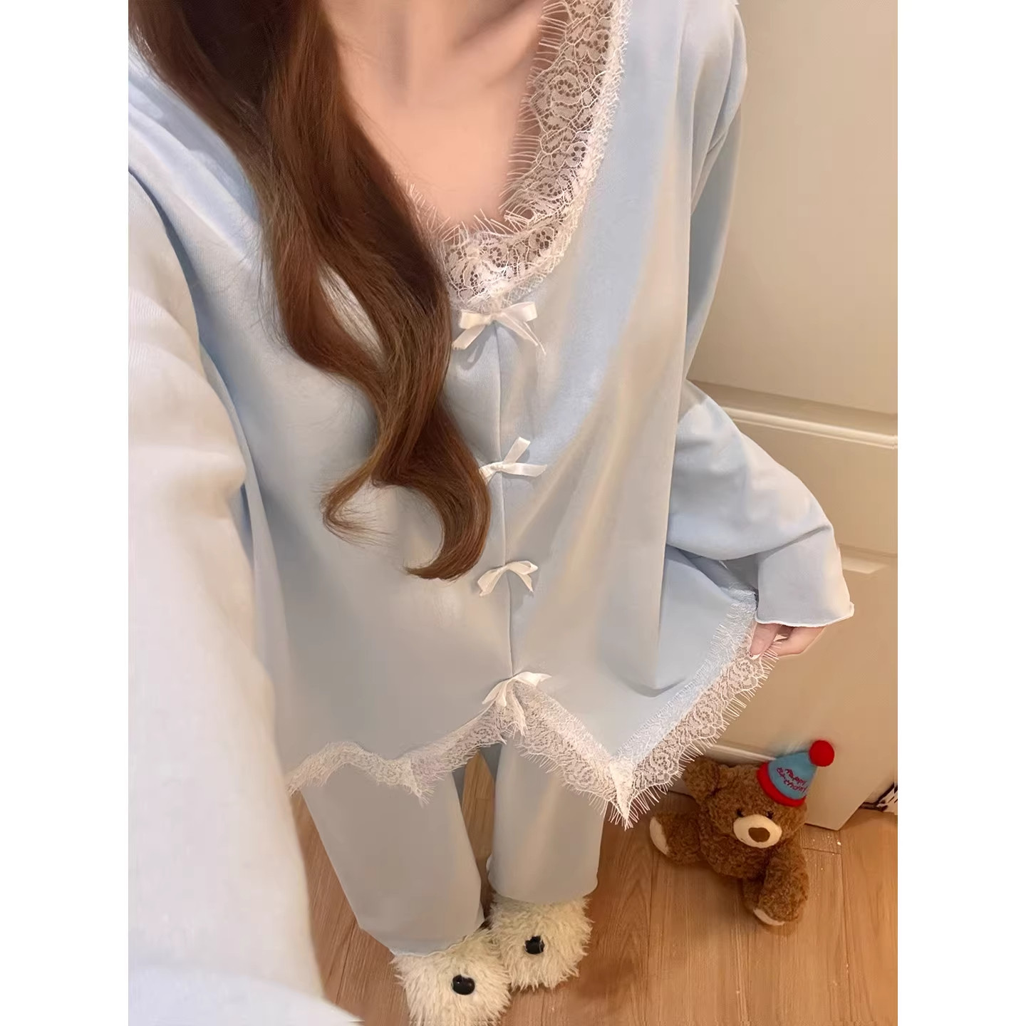 纯欲蕾丝边睡衣女春秋季纯棉带胸垫一体长袖可外穿2026新款家居服,女士内衣/男士内衣/家居服,睡衣/家居服套装,淘宝优惠券,粉丝福利购,淘宝优惠卷