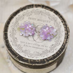 无尽夏 原创设计捷克珠米珠森系小清新紫色花朵日式串珠耳钉耳夹