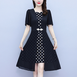 RM8659#大码2023夏新款法式洋气修身显瘦中长裙子气质减龄遮肚连衣裙