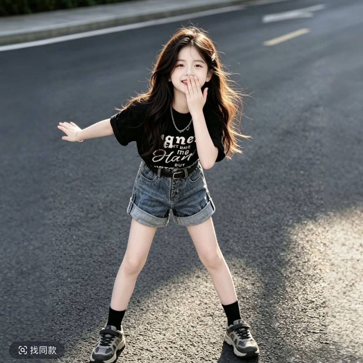 女童套装夏薄款2026新款儿童牛仔短裤洋气6-12岁小孩衣服大童夏装