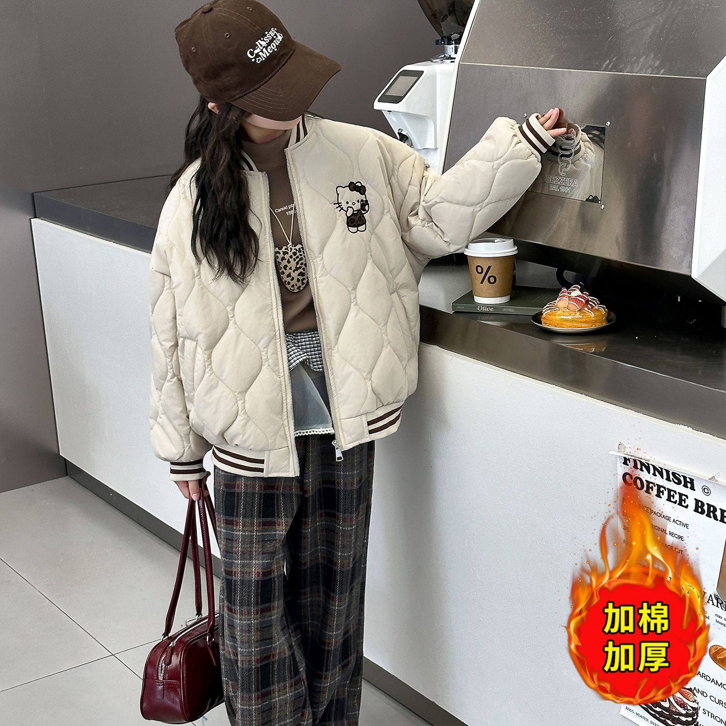 女童夹棉外套新款秋冬款儿童网红洋气时髦加厚上衣女孩棒球服棉袄