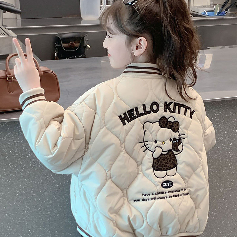 女童秋冬加厚连帽外套2025新款洋气冬季夹棉棒球服女孩深秋棉衣服