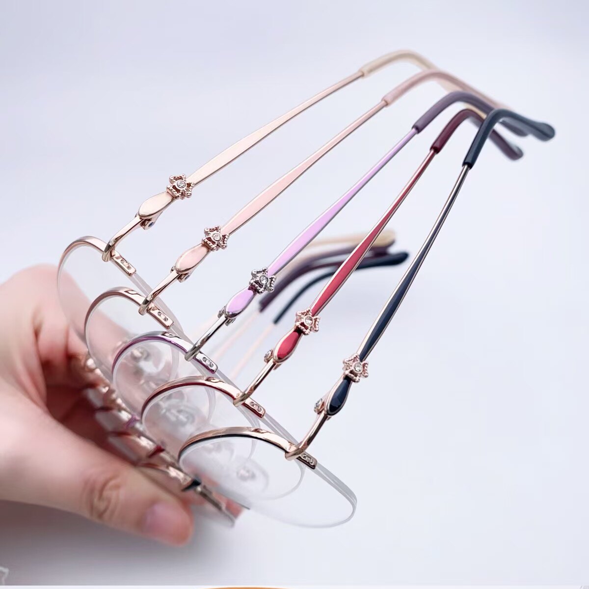 半框 女款商务纯钛近视眼镜框架 半框眼镜 红色玫瑰金超轻镜架