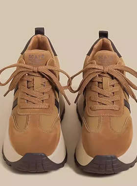 厚底阿甘鞋女2025秋冬季新款小个子土黄色小众增高华夫运动老爹鞋