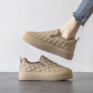 秋冬款厚底运动休闲鞋女款懒人一脚蹬女鞋乐福鞋冬季加绒外穿棉鞋