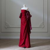 敬酒服女新娘高级感一字肩结婚气质回门服红色订婚抹胸晚礼服晨袍