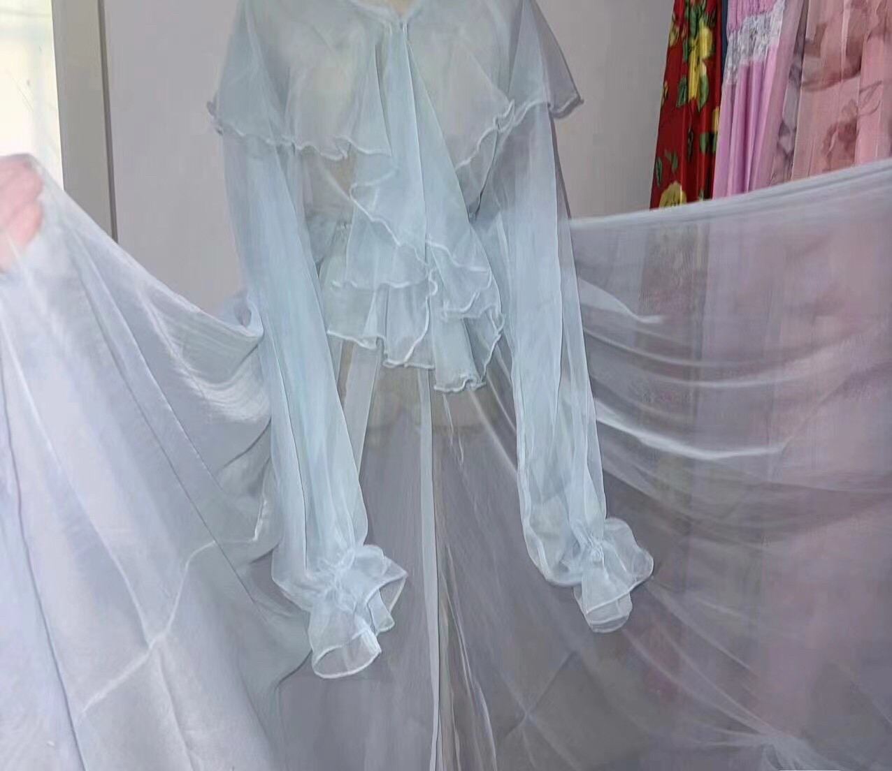 薄如蝉翼,蓝色妖姬性感定,客户高级定做款,10米大摆