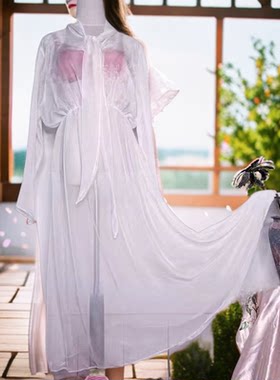 25新款男女丝滑纱巾连衣裙系带蝴蝶结领子透视丝巾松紧腰不挑身材