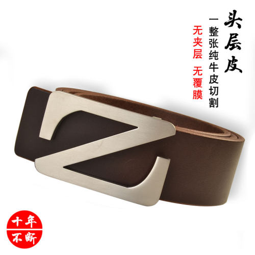不锈钢内穿平滑扣手工男士皮带