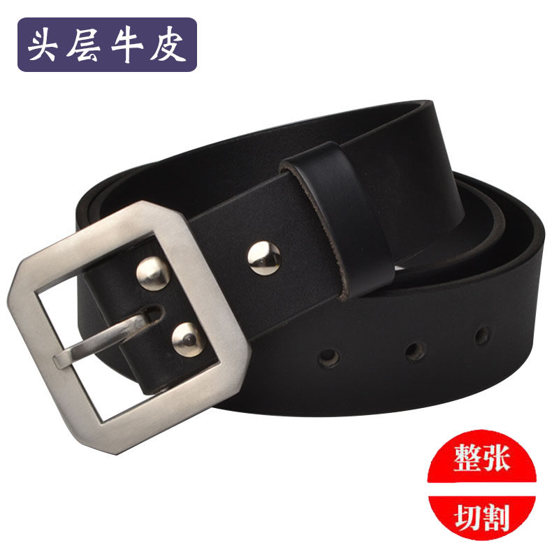 男士头层牛皮真皮腰带不锈钢日字针扣皮带扣手工青年商务裤带38mm