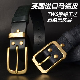 马缰皮皮带男士铜扣裤腰带休闲百搭手工牛仔裤带中老年人腰带大码
